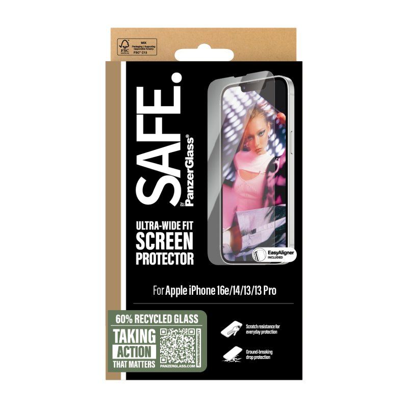 PanzerGlass SAFE. by Screen Protector iPhone 16e | 14 | 13 | 13 Pro | Ultra-Wide Fit w. Aligner