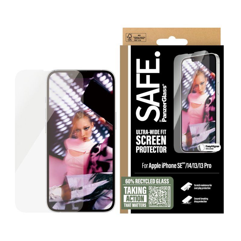 PanzerGlass SAFE. by Screen Protector iPhone 16e | 14 | 13 | 13 Pro | Ultra-Wide Fit w. Aligner