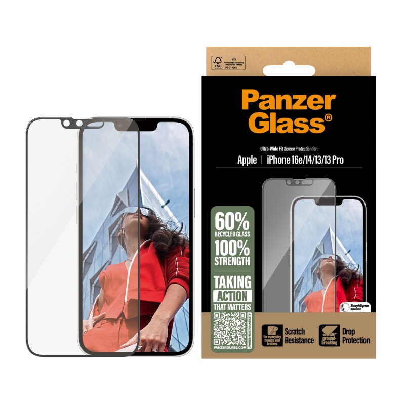 PanzerGlass - Screen Protection - iPhone 16e - 14 - 13 - 13 Pro - Ultra-Wide Fit