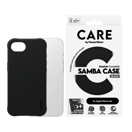 PanzerGlass CARE by Fashionable Case Samba Black w. Qi Compatible iPhone 16e