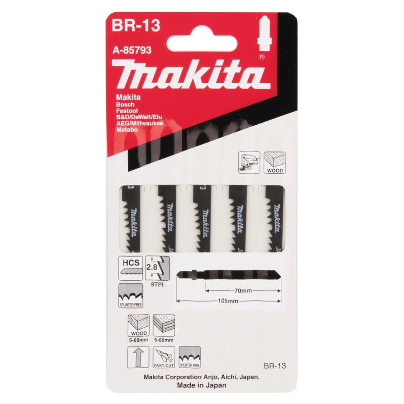 Makita A-85793 Lame de scie sauteuse, à chantourner et sabre Acier fin au carbone 5 pièce(s)