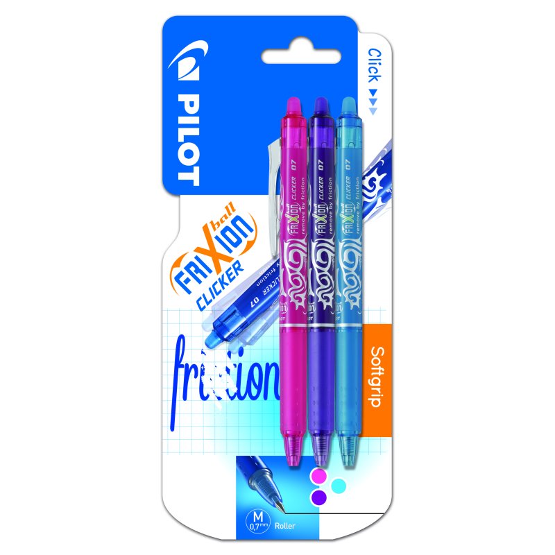 Pilot FriXion Ball Clicker Retractable gel pen Blue, Pink, Purple 3 pc(s)