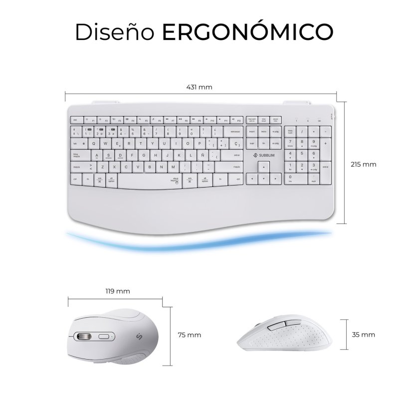 COMBO TECLADO RATON SUBBLIM PROWAVE INALAMB ERGO BLANCO