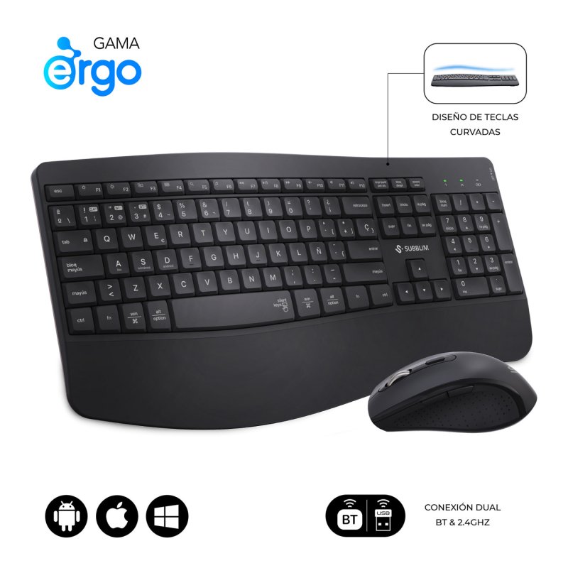 SUBBLIM SUBKBC-DCOPW2 keyboard Mouse included Home/Office RF Wireless Bluetooth QWERTY Spanish Black