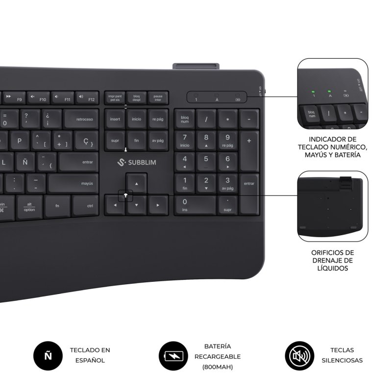 COMBO TECLADO RATON SUBBLIM PROWAVE INALAMB ERGO NEGRO