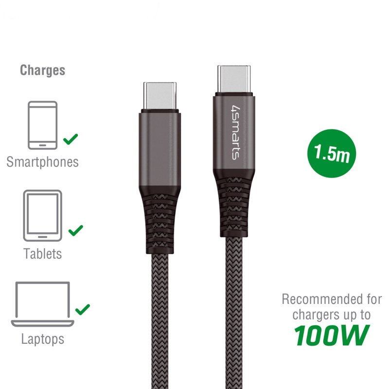 4smarts USB-C auf USB-C Kabel PremiumCord 100W 1.5m. schwarz