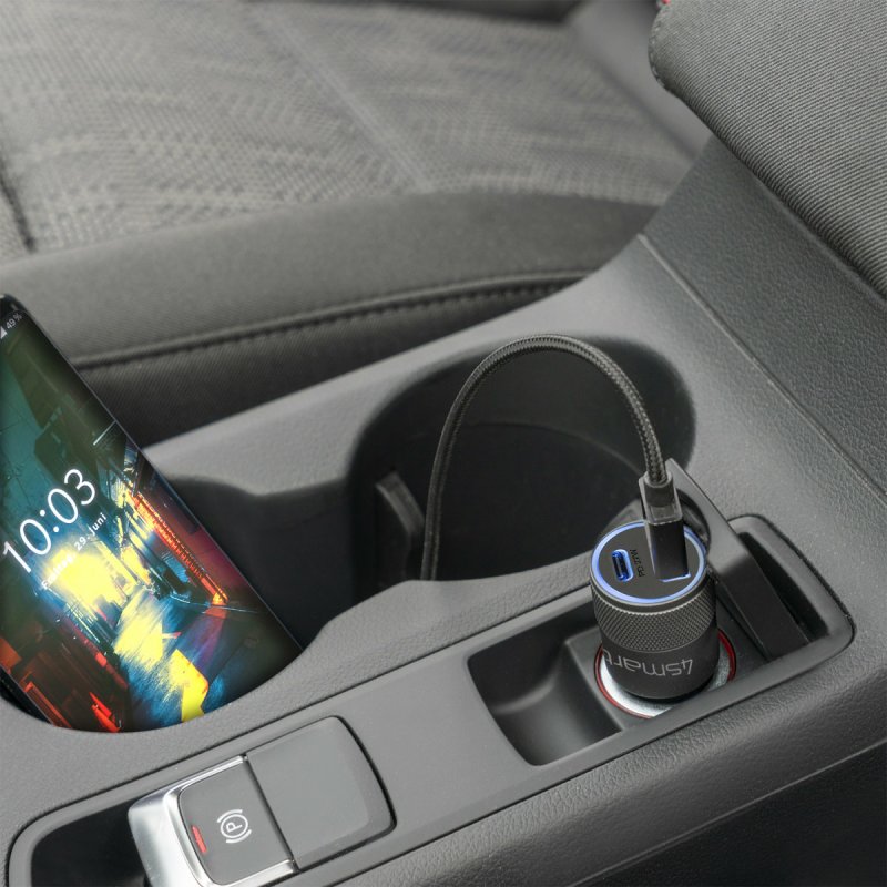 4smarts Kfz-Ladegert Rapid mit Quick Charge und PD 27W schw.