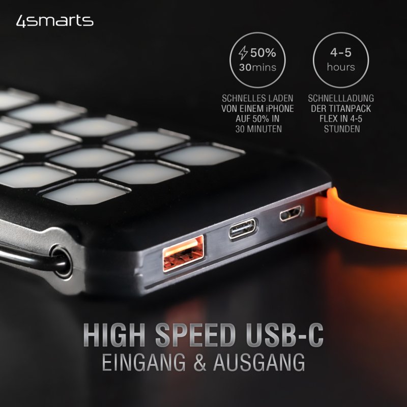 4smarts Solar Powerbank TitanPack Flex 10000mAh. Stand. Lampe