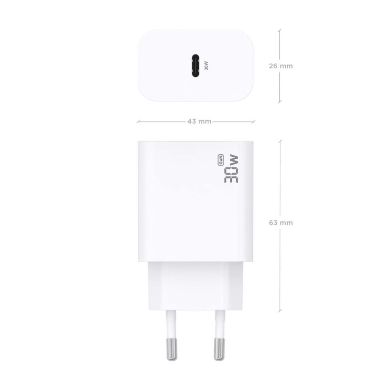 CARGADOR AISENS GAN 30W 1XUSB-C PD3.0 BLANCO