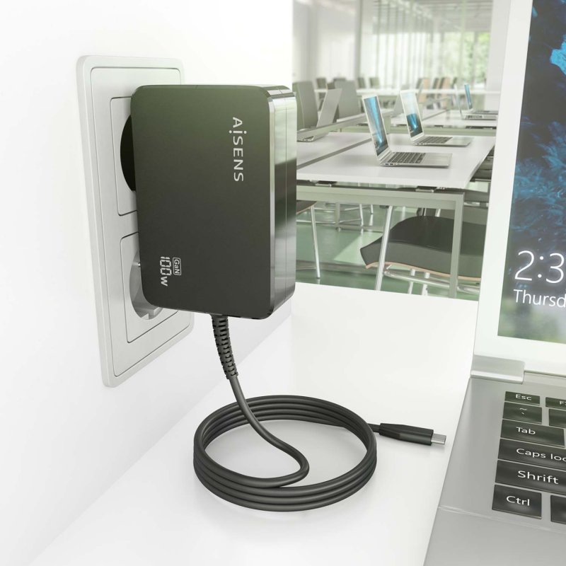 CARGADOR AISENS GAN 100W PD3.0 1XUSB-C 1.8M NEGRO