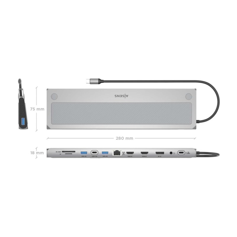 AISENS ASUC-12P020-GR laptop dock/port replicator Wired USB 3.2 Gen 1 (3.1 Gen 1) Type-C Grey