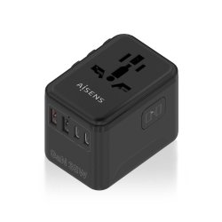 ADAPTADOR AISENS ENCHUFE UNIVERSAL VIAJE CARGADOR USB GAN 35W NEGRO
