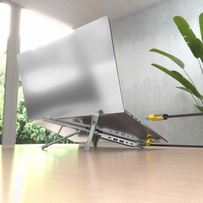 SOPORTE AISENS SOBREMESA AJUSTABLE PORTATIL/TABLET USB-C DOCK GRIS