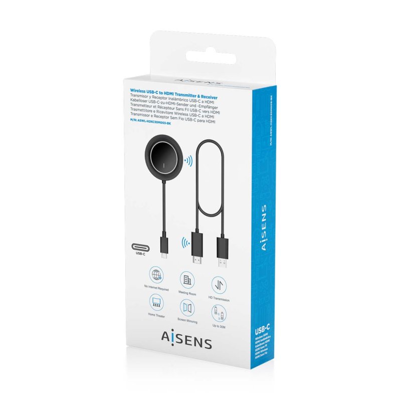 AISENS ASWL-H2KC30M003-BK extension audio/video Émetteur et récepteur AV Noir