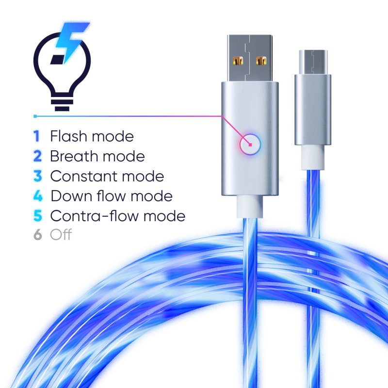 Oniverse Micro Usb Charge Cable With Led, 2 Meters - White