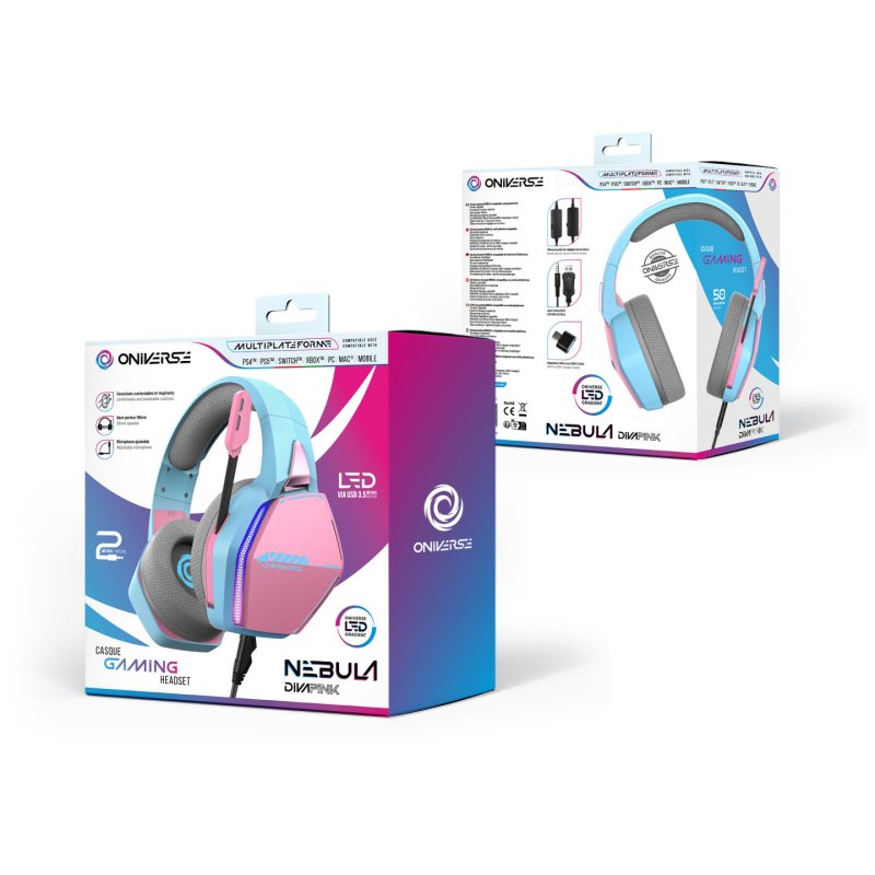 Oniverse Nebula Casque Avec fil Arceau Jouer USB Type-A Cyan, Rose