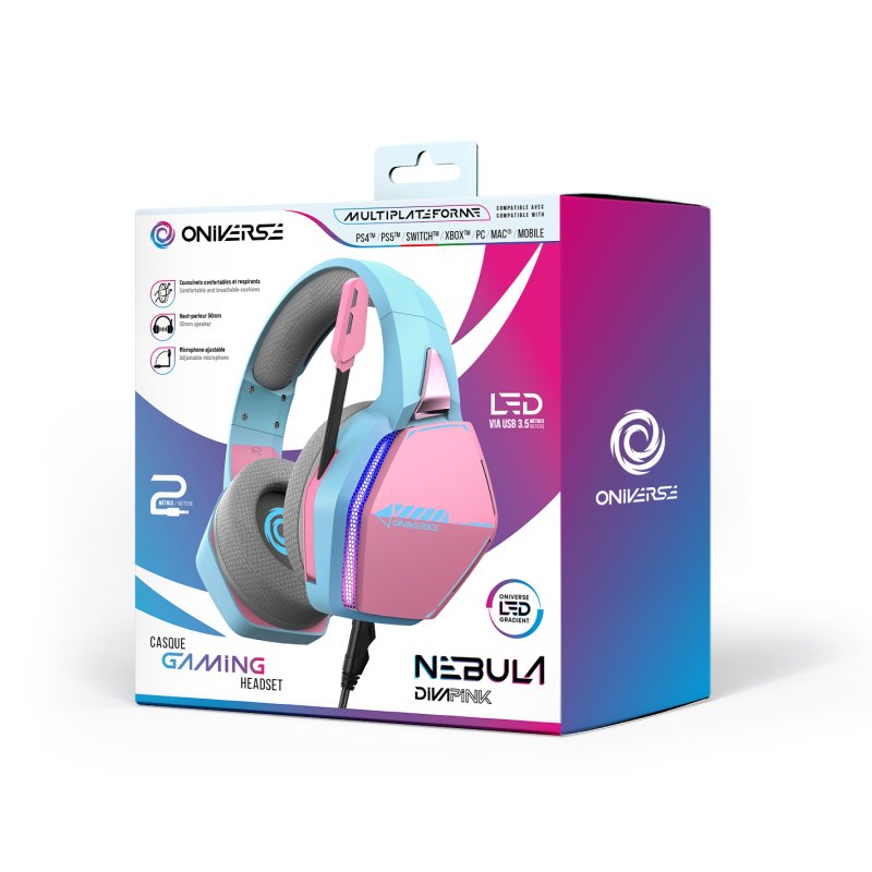 Oniverse Nebula Headset Wired Head-band Gaming USB Type-A Cyan, Pink