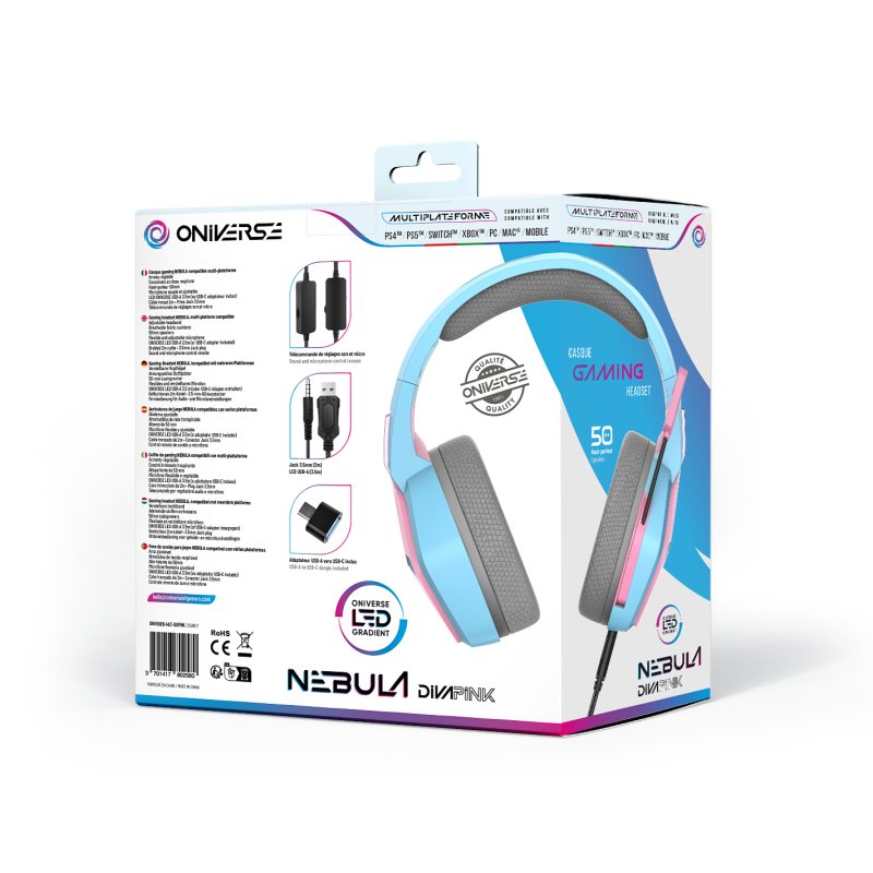 Oniverse Nebula Casque Avec fil Arceau Jouer USB Type-A Cyan, Rose
