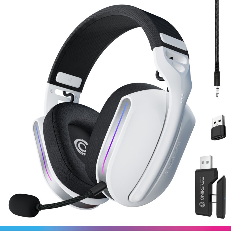 Oniverse Polaris Headset Wired & Wireless Head-band Gaming USB Type-C / USB Type-A Bluetooth Black, White