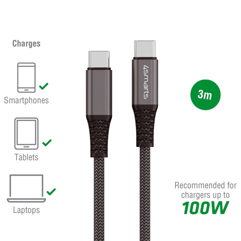 4smarts 456267 câble USB 3 m USB C Noir