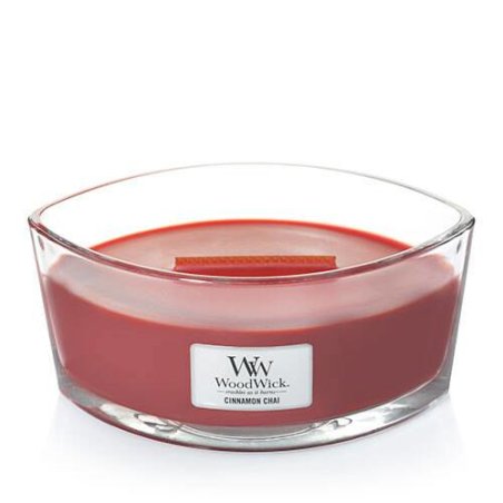 Woodwick Ellipse Scented Candle with Crackling Wick Cinnamon Chai 50 Hours Burn Time Glass Red