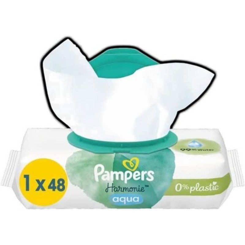 Pampers Harmonie Aqua Baby Wipes Plastic Free 48 Wet Wipes