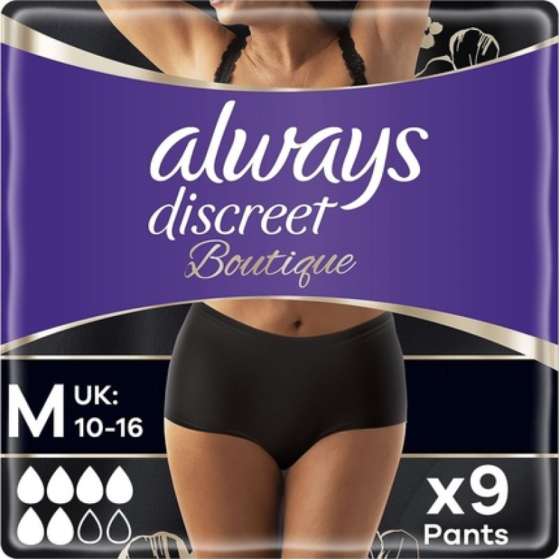 Always Discreet Boutique Incontinence Pants Women Medium Plus 9 High Absorbency Pants Odor Neutralizer Dress Size 10-16