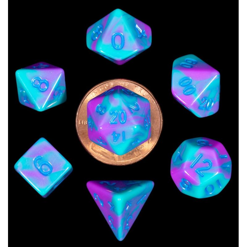 FanRoll pack dés Sharp Mini Turquoise and Purple Marble (7)