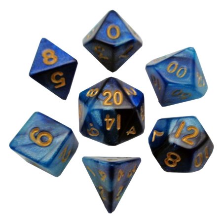 FanRoll pack dés Sharp Mini Blue/Light Blue with Gold Numbers (7)