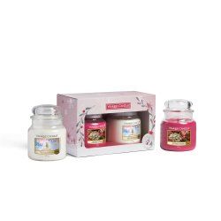 Yankee Candle Snow Globe Wonderland Medium Jar Gift Set bougie en cire Cylindre Rose, Blanc 2 pièce(s)