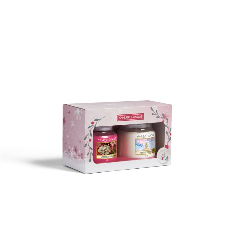 Yankee Candle Snow Globe Wonderland Medium Jar Gift Set bougie en cire Cylindre Rose, Blanc 2 pièce(s)
