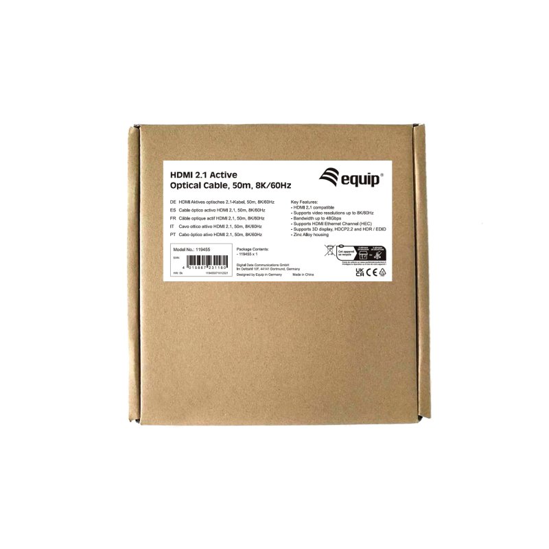 Equip 119455 Câble optique actif HDMI 2.1, 50m, 8K/60Hz, 4K/120Hz
