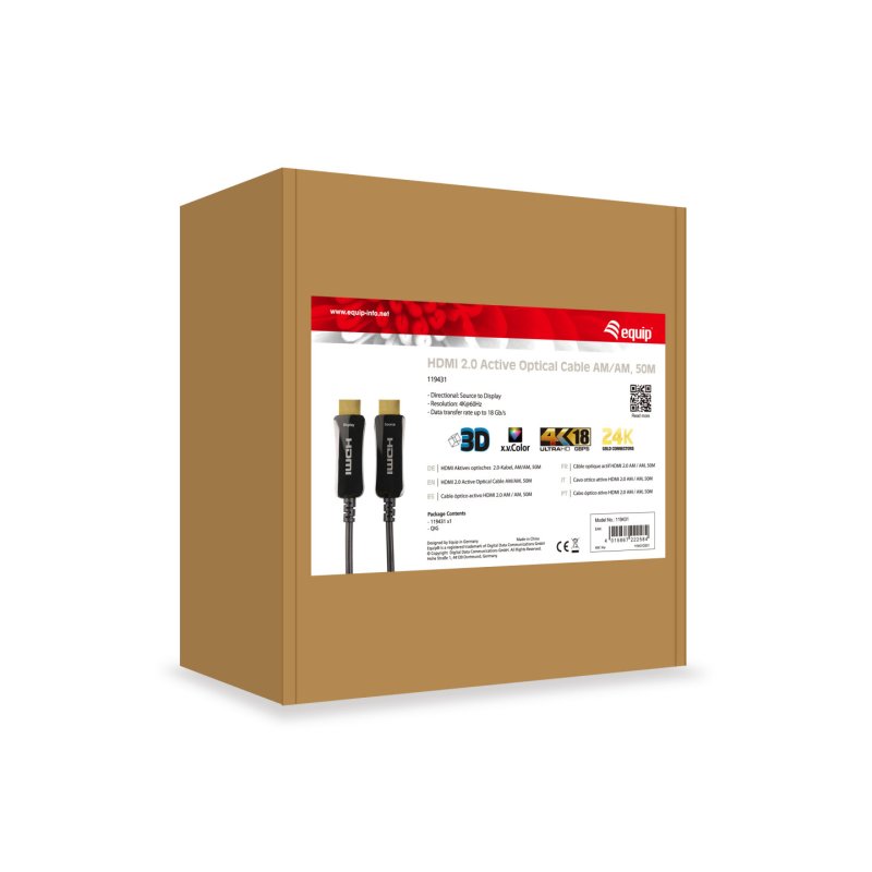 Equip 119431 Câble optique actif HDMI 2.0, 50m, 4K/60Hz