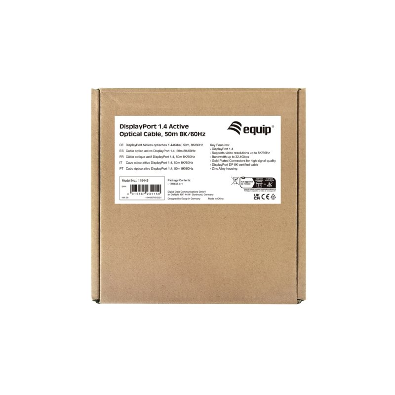 Equip 119445 Câble optique actif DisplayPort 1.4, 50m, 8K/60Hz