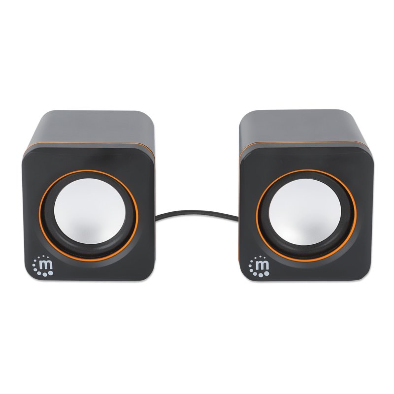 Manhattan 2600 Series Speaker System, Two Speakers, Black/Orange, USB for Stereo Audio and Power, Output: 2x 3W, Decent