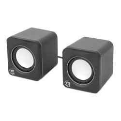 Manhattan 2600 Series Speaker System, Two Speakers, Black/Silver, USB for Stereo Audio and Power, Output: 2x 3W, Decent