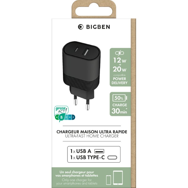 Bigben Connected BASECS2USBACPDB chargeur d'appareils mobiles Noir