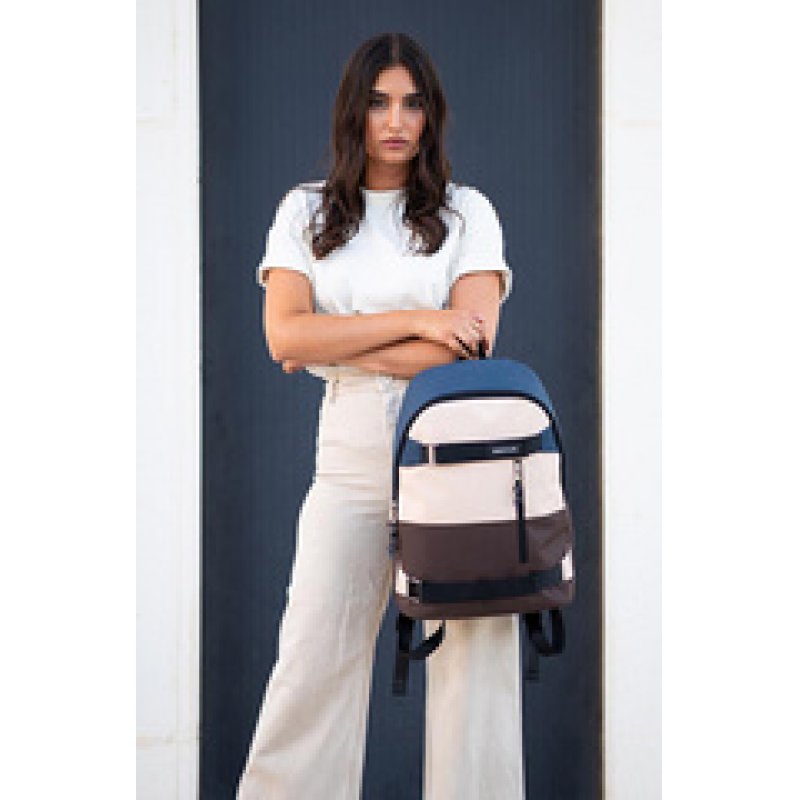 BESTLIFE Urban Sac à dos laptop COL SKATE, bleu/beige/marron