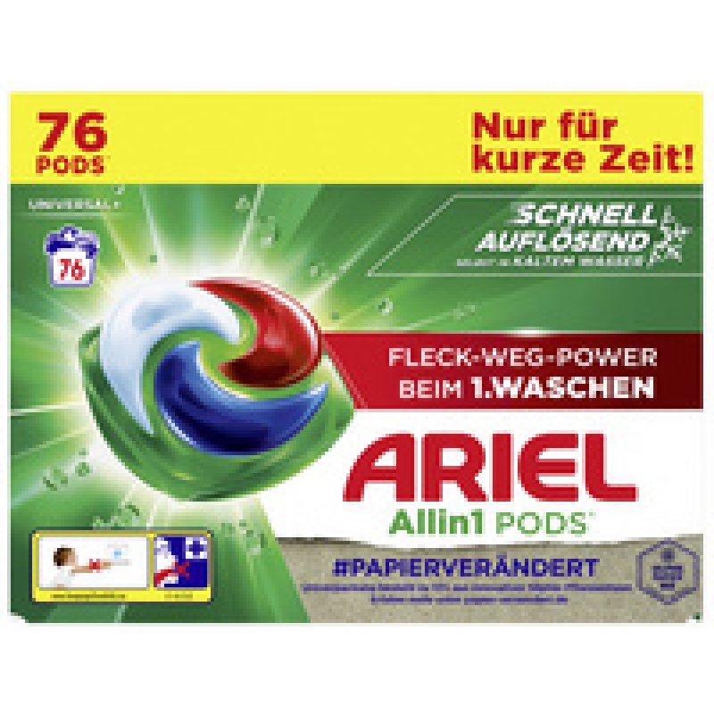 ARIEL Lessive en capsules All-in-1 Universal , 76 lavages