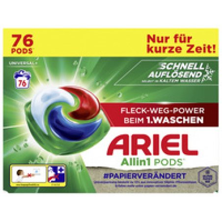 ARIEL Lessive en capsules All-in-1 Universal , 76 lavages