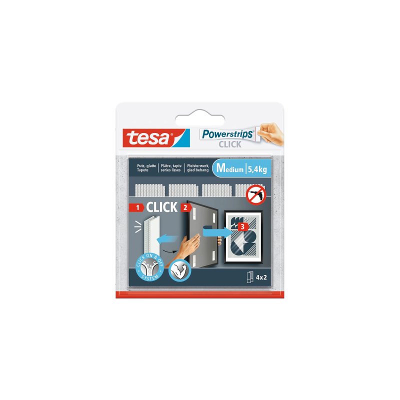 tesa Bande auto-agrippante Powerstrips CLICK, medium, blanc