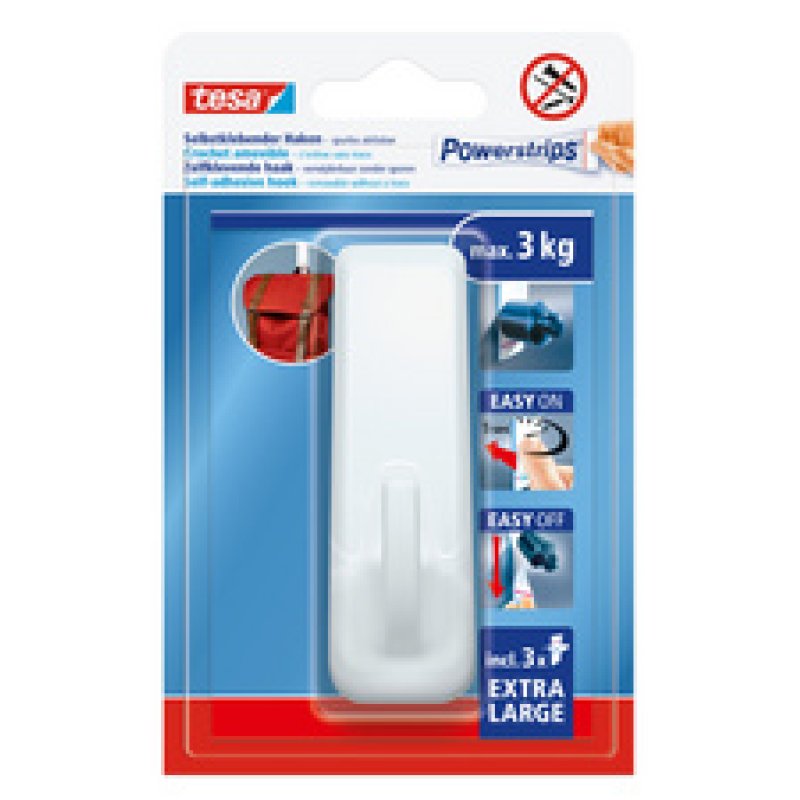 tesa Crochet Powerstrips EXTRA LARGE rectangulaire, blanc