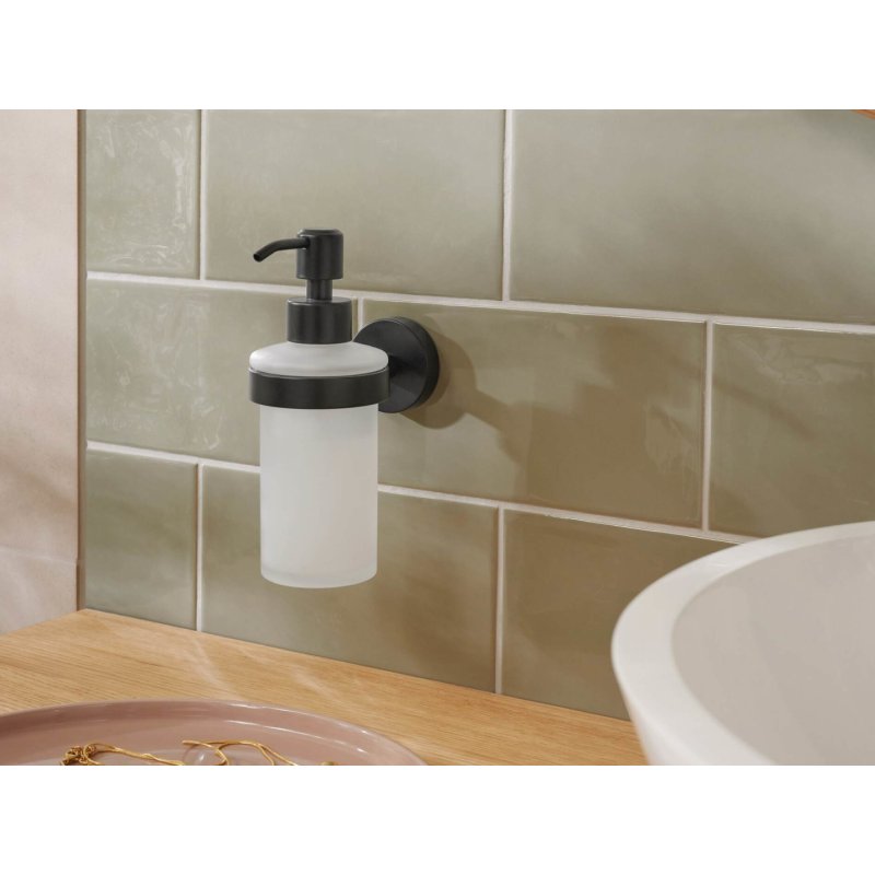 tesa Distributeur de savon MOON BLACK, verre satiné, noir