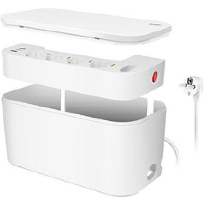 LogiLink Boîtier de câbles avec multiprise, 5 prises, blanc
