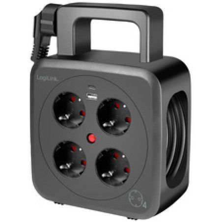 LogiLink Kabeltrommel, 4-fach 2x USB, Kabel: 5 m, schwarz