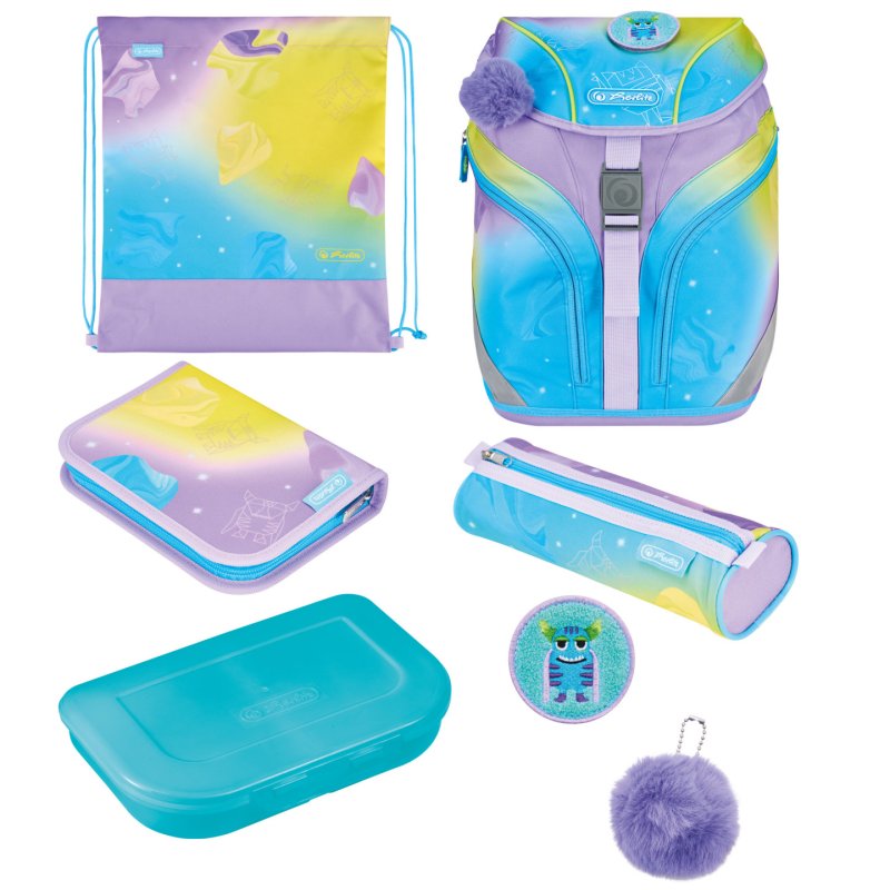Herlitz SoftLight GREENline Little Monster Ensemble de cartables Fille Polyester Bleu, Lilas, Jaune