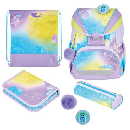 Herlitz UltraLight XL Plus Little Monster Ensemble de cartables Fille Polyester Bleu, Lilas, Jaune