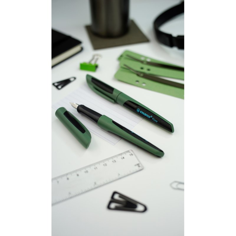 STABILO Stylo à plume Flow, vert kaki/noir