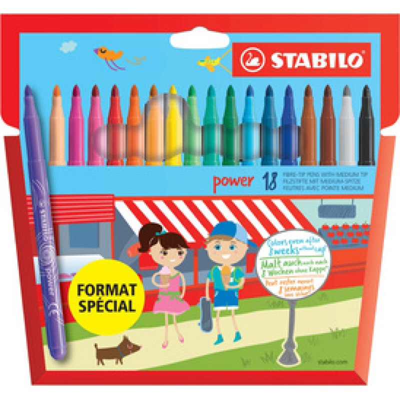 STABILO Feutre power, rond, étui en carton de 18