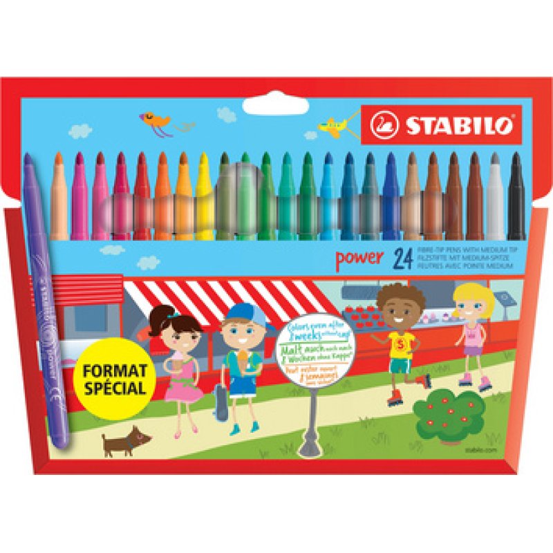 STABILO Feutre power, rond, étui en carton de 24